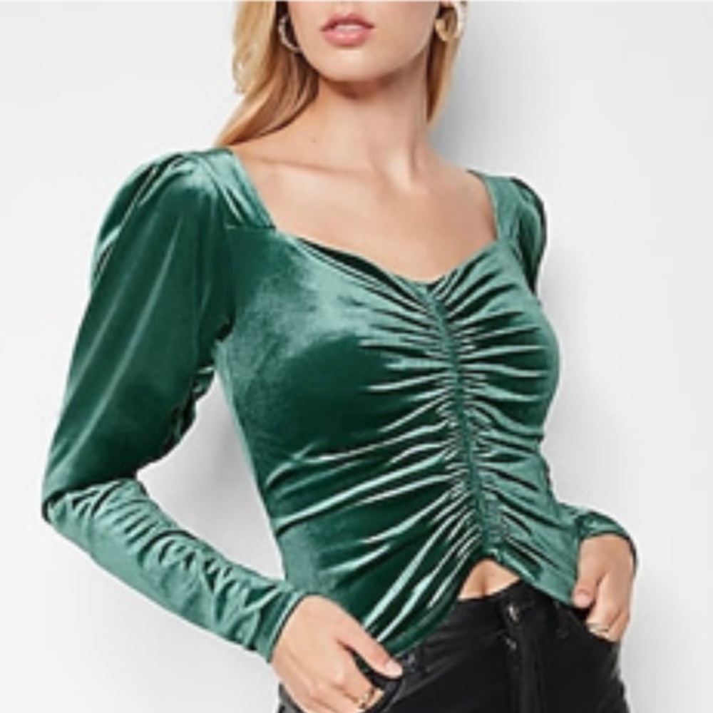 Express green velvet ruched top